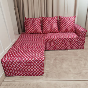 L-Shape Sofa Cover - Red Diamond