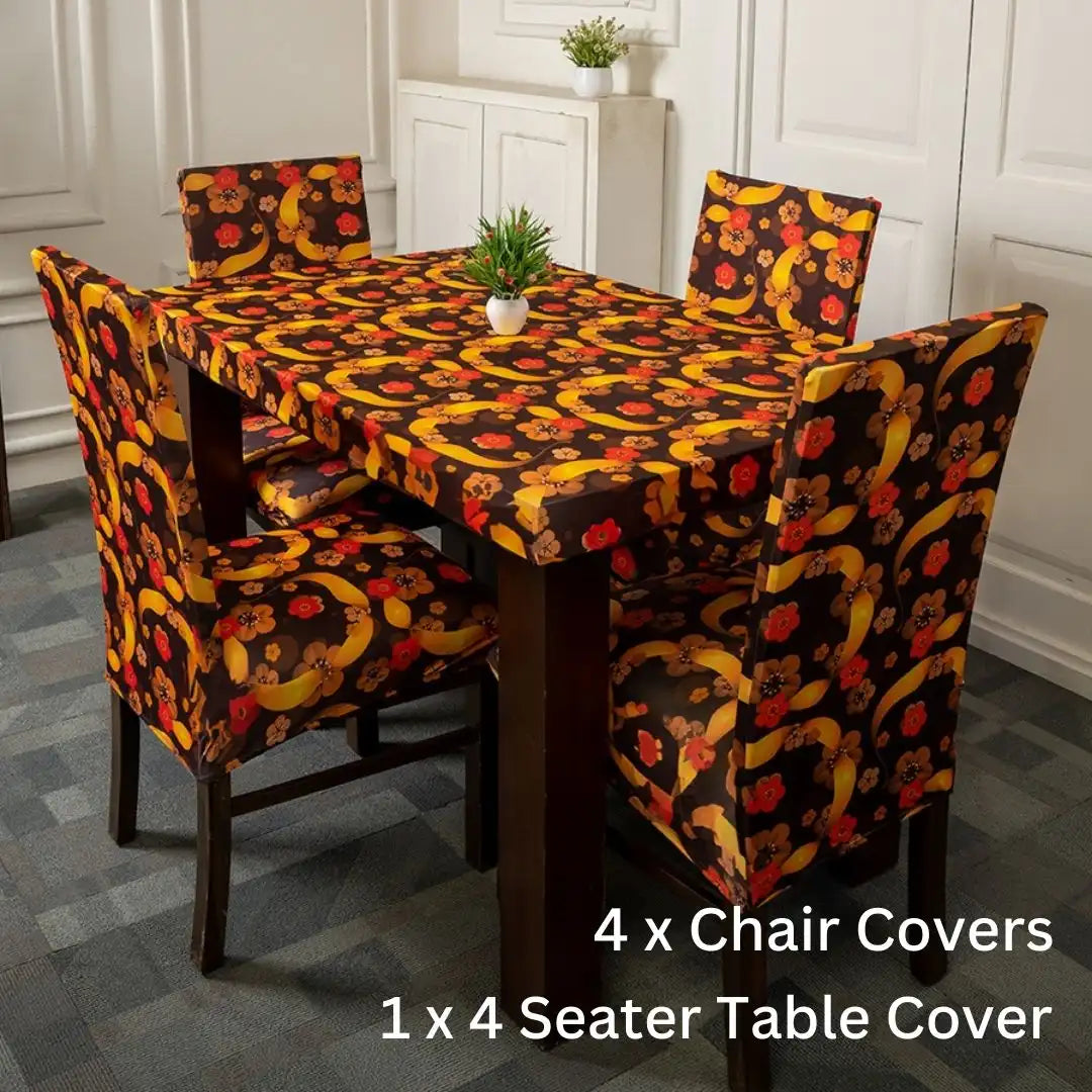 Retro Flowers Elastic Chair & Table Covers