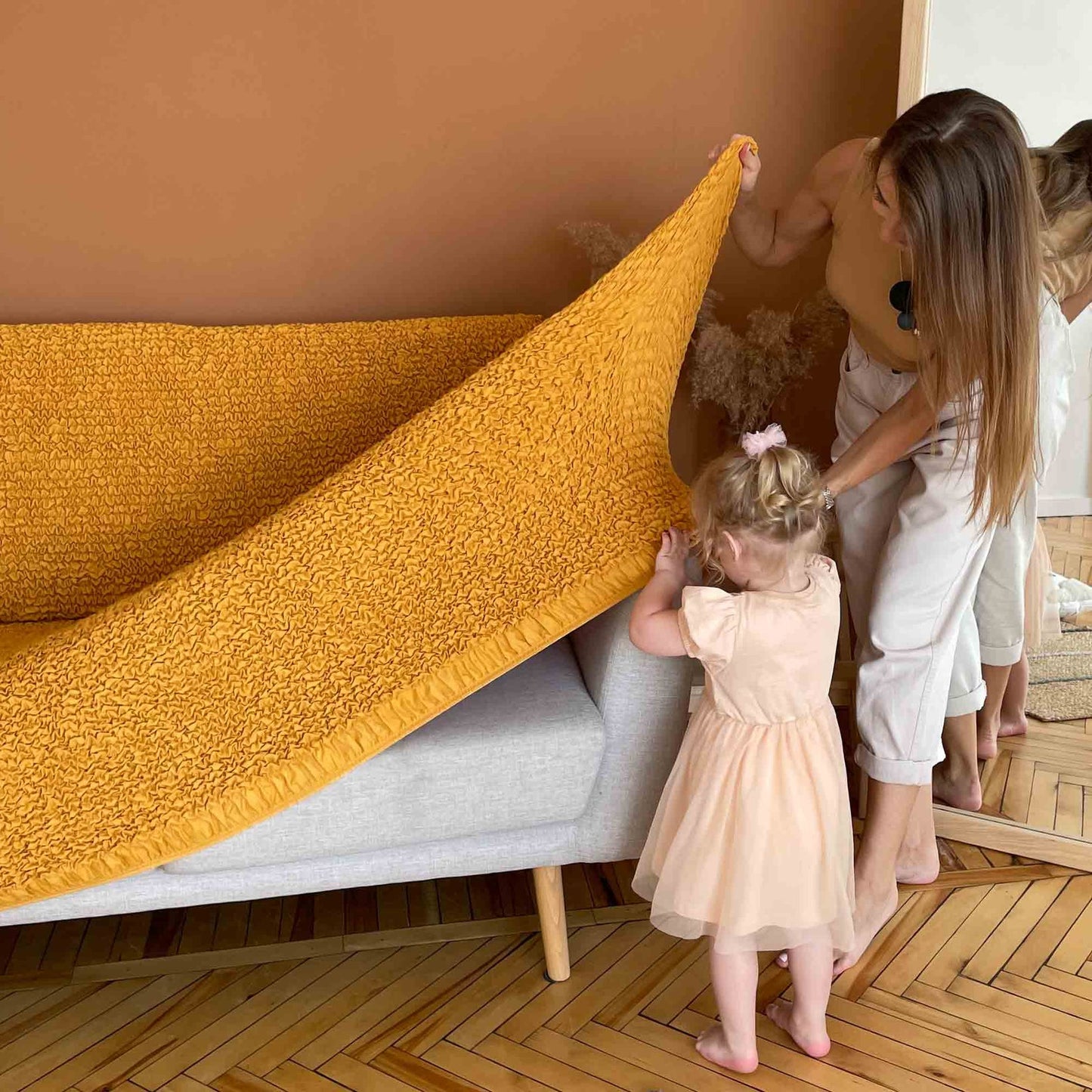 DivineTrendz™ Exclusive - Mango Crinkle Sofa Cover