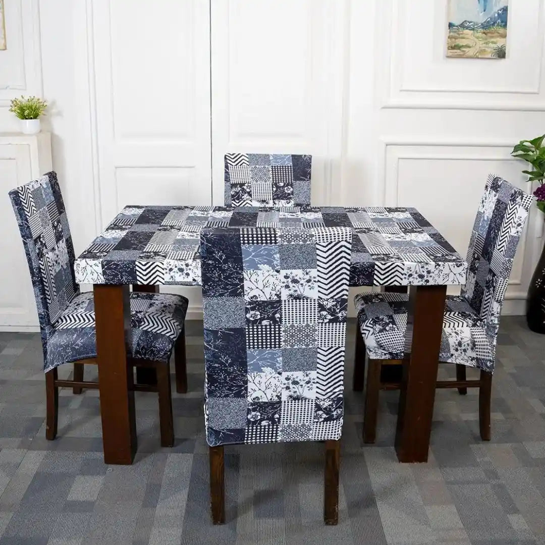 Snow Cubes Design Elastic Chair Table Cover Set