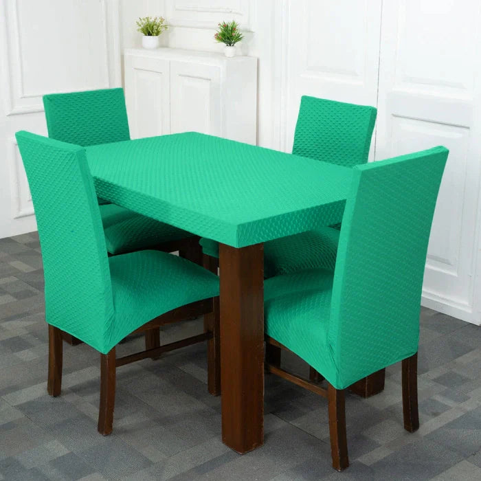 Teal Weaves Elastic Dining Table Chair Covers