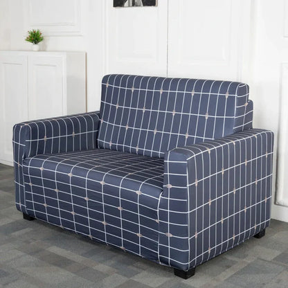 Grey & White Checked Elastic 2 Seater Sofa covers