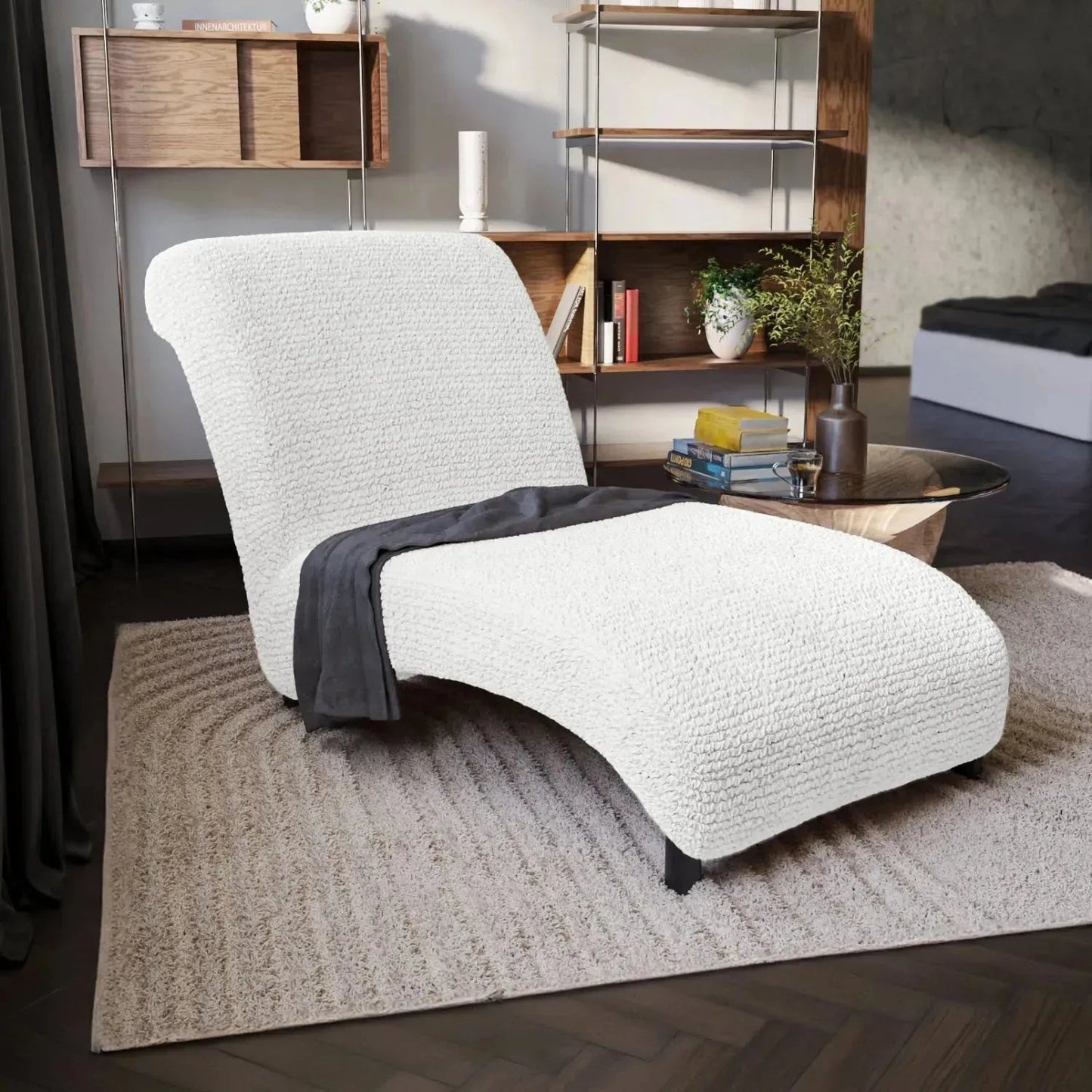 DivineTrendz™ Exclusive - White Luxe Crinkle Chaise Lounge cover