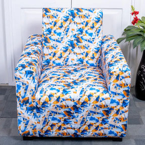 White Blue Feather single seater sofa cover