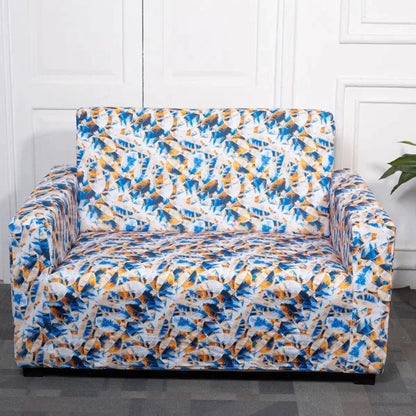 White Blue Feather Elastic Sofa covers