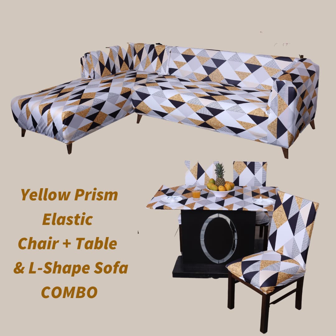 Yellow Prism Elastic Chair,Table & L-Shape Sofa Slipcovers