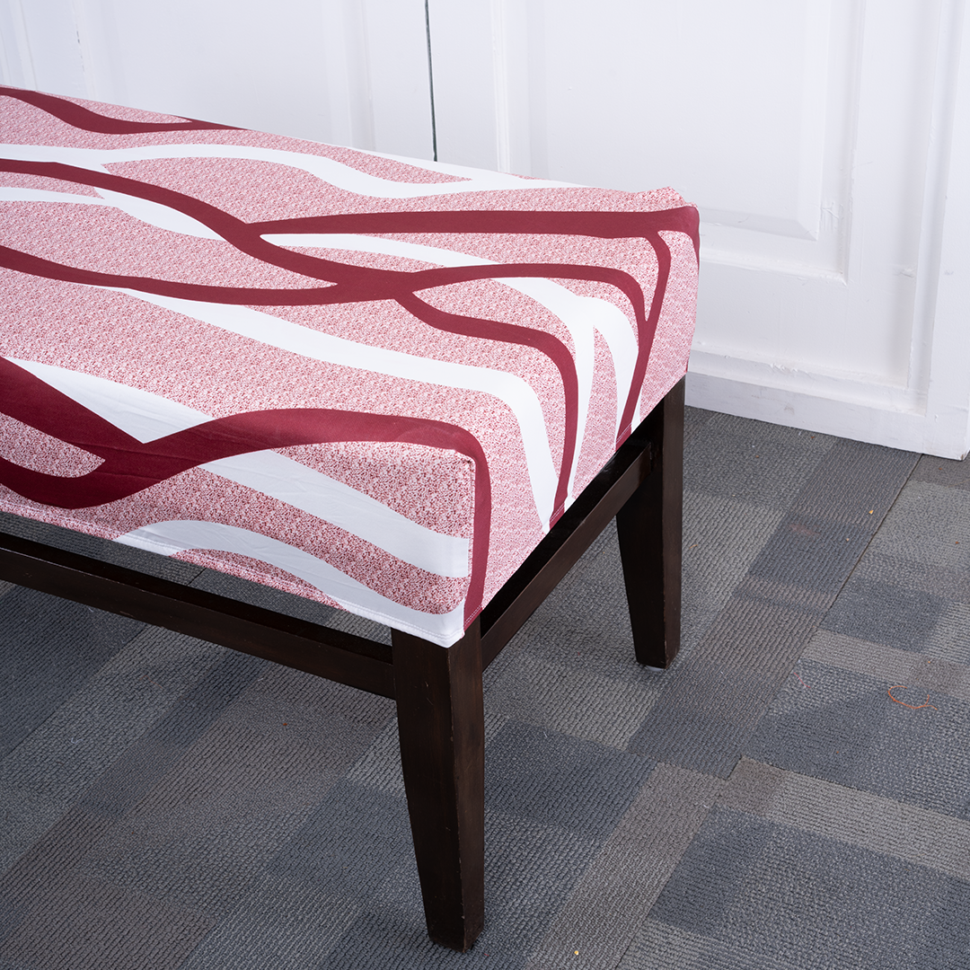 Brown White Striped Elastic Bench Cover