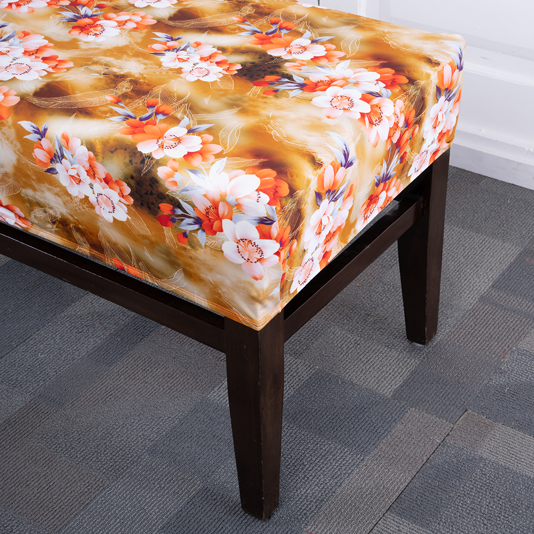 Orange Flower Elastic Bench Cover