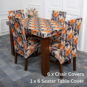 Orange Abstract Elastic Chair And Table Covers