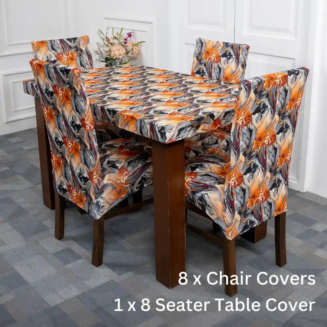 Orange Abstract Elastic Chair And Table Covers Set