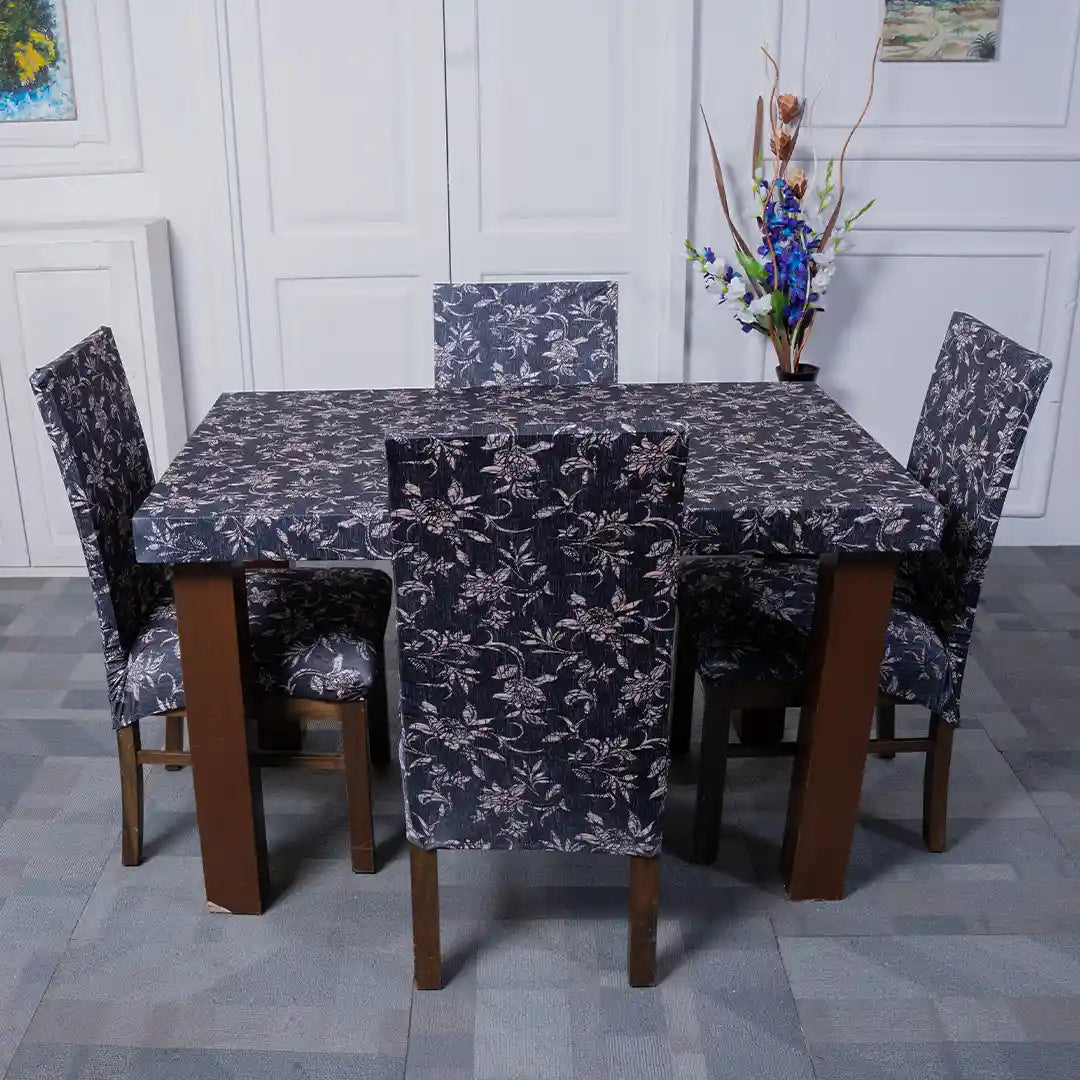 Black Beige Abstract Elastic Chair And Table Cover Set