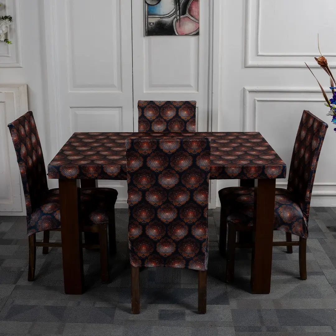 Black Butta Elastic Chair And Table Cover Set