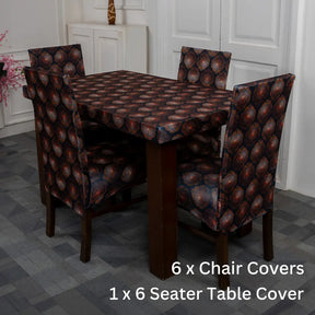 Black Butta Elastic Six Seater Chair And Table Cover