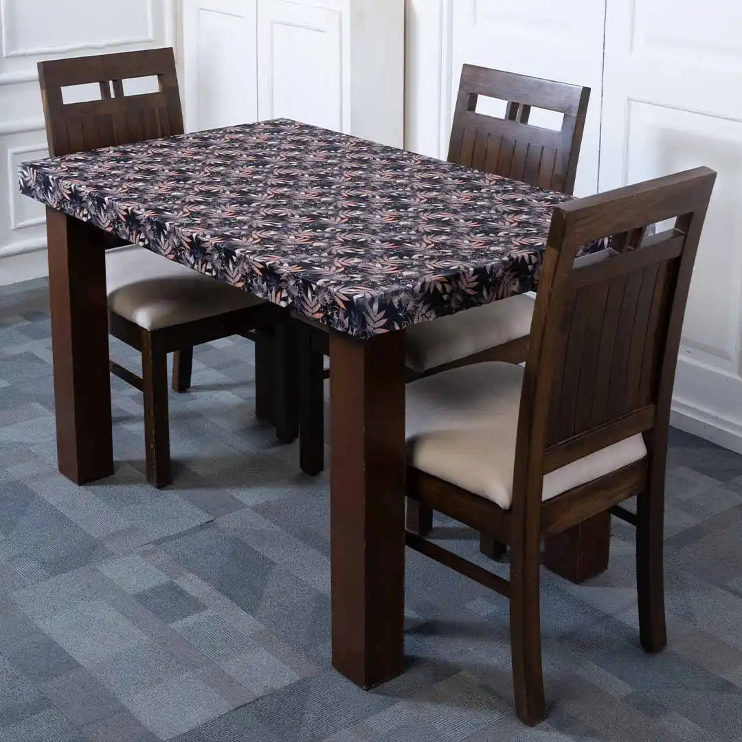 DivineTrendz Exclusive - Black Leaves Elastic Table Cover