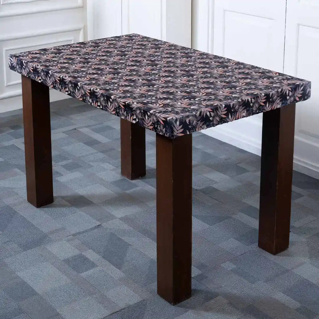 DivineTrendz Exclusive - Black Leaves Elastic Table Cover