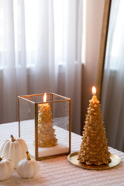 Wax Christmas Tree Candle | Gold | Winter Pine | Large | Pack Of 2