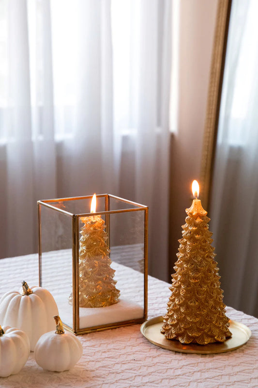 Wax Christmas Tree Candle | Gold | Winter Pine | Large | Pack Of 2