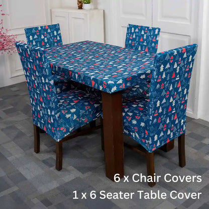 Christmas snow Elastic Six Seater Chair And Table Cover