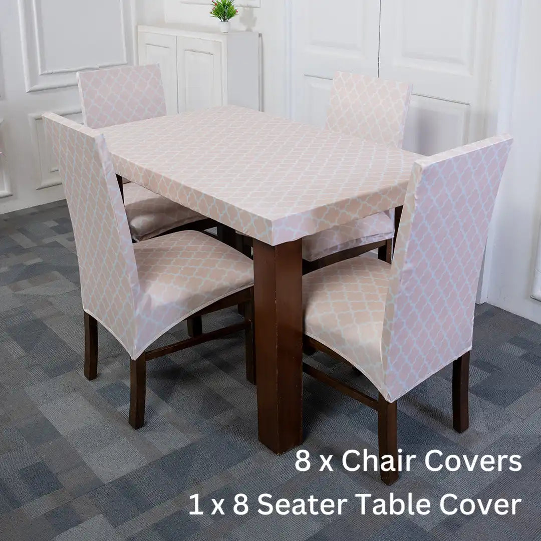 Cream Diamond Elastic Chair And Table Cover Set