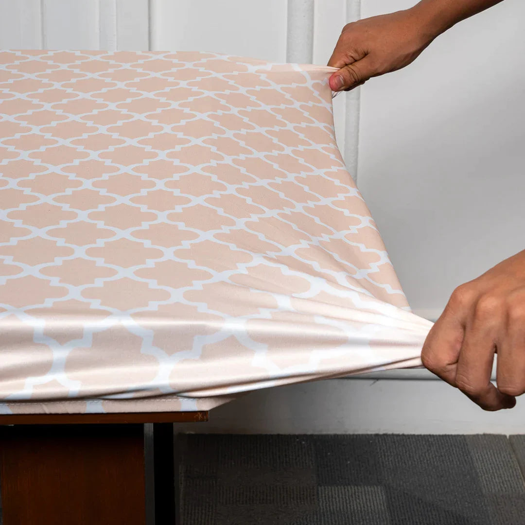 Cream Diamond Stretchable Table Cover