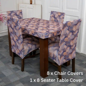 Eclipse Ring Elastic Eight Seater Chair And Table Cover Set