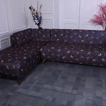 exclusive - golden butterfly elastic and fabric l-shape sofa slipcovers