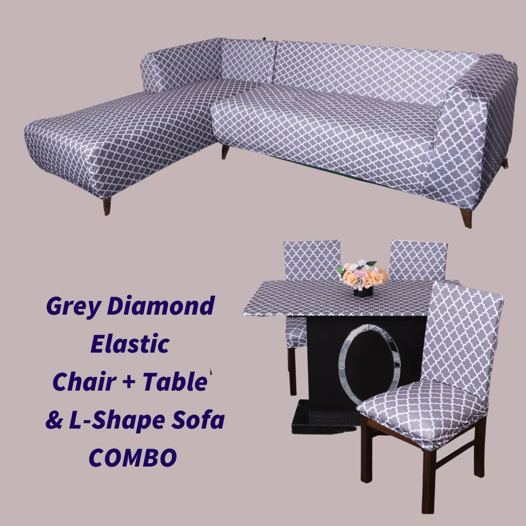 exclusive -grey diamond elastic chair,table & L-shape sofa covers