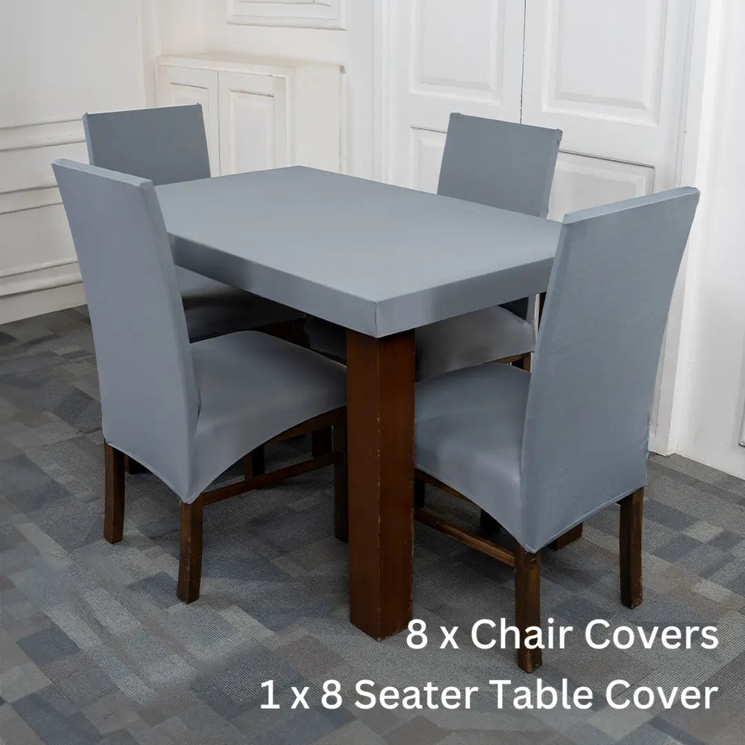 Grey Solid Elastic Chair And Table Covers Set