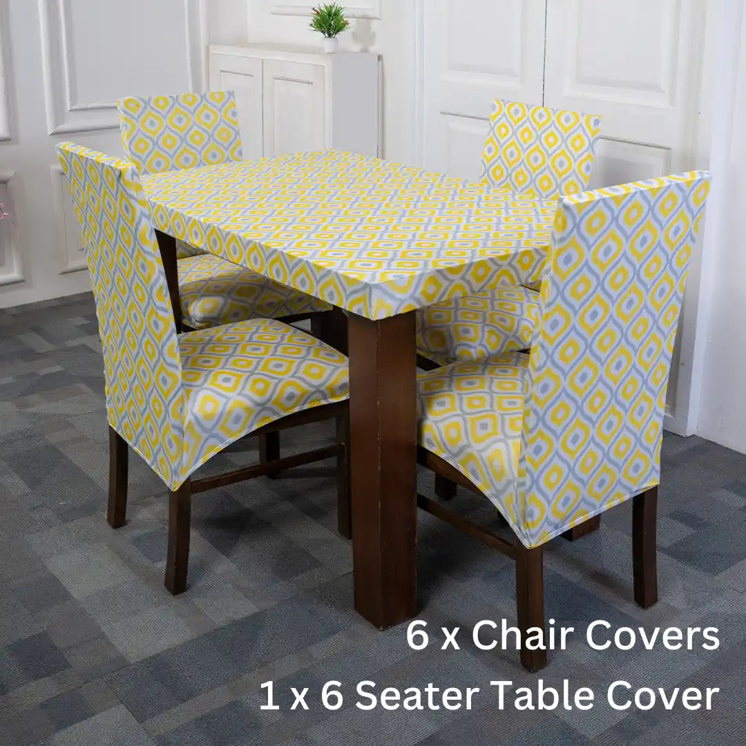  Ikat Diamond Elastic 6 Seater Chair And Table Cover