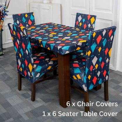 Kai Po Che Elastic 6 Seater Chair And Table Cover 