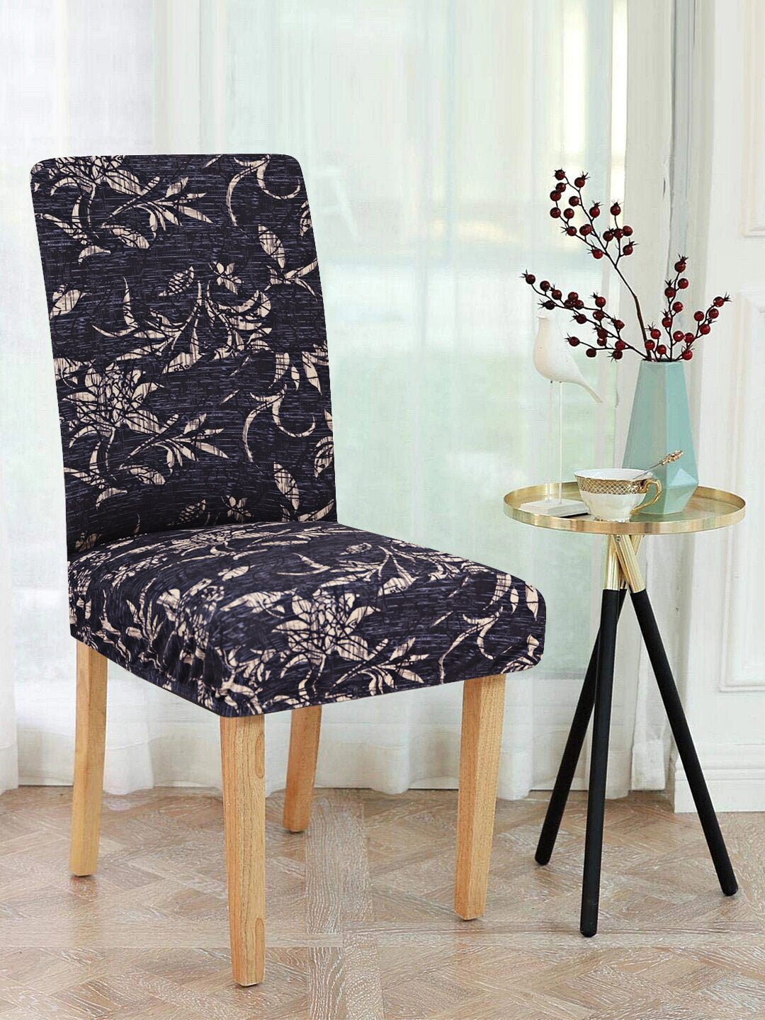 Black & Beige Abstract Universal Chair Covers Set of 6