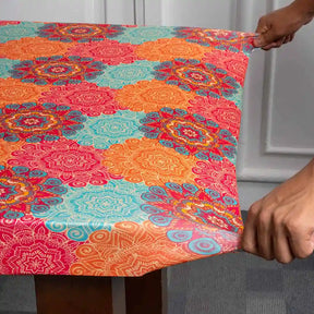 DivineTrendz Exclusive - Multi-Coloured Vintage Motifs Elastic Table Cover