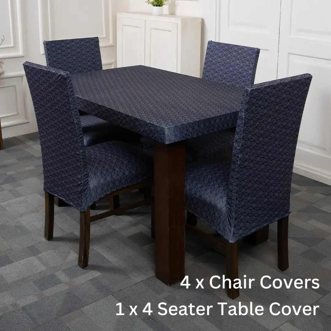 Navy Blue Abstract Elastic Chair And Table Cover 
