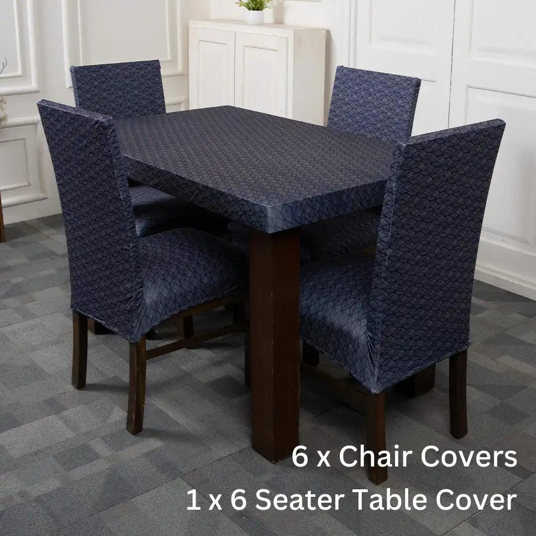 Navy Blue Abstract Elastic Chair And Table Cover s