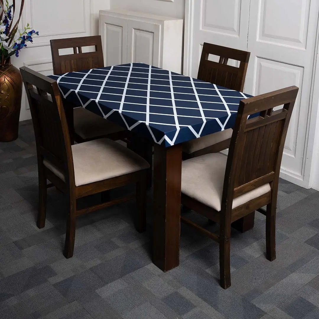DivineTrendz Exclusive - Navy Blue Checks Elastic Table Cover