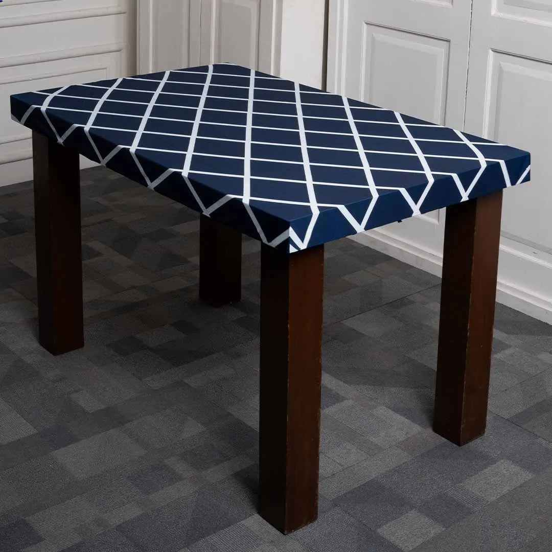 DivineTrendz Exclusive - Navy Blue Checks Elastic Table Cover