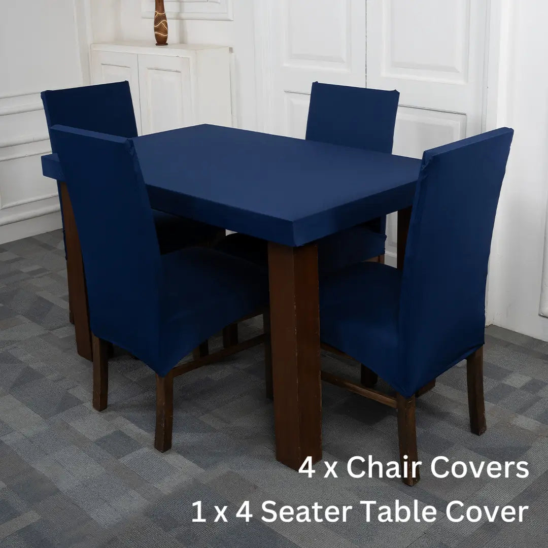 Navy Blue Solid Elastic Chair And Table Cover 