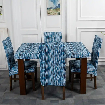 Blue Stripe Elastic Chair And Table Cover Set