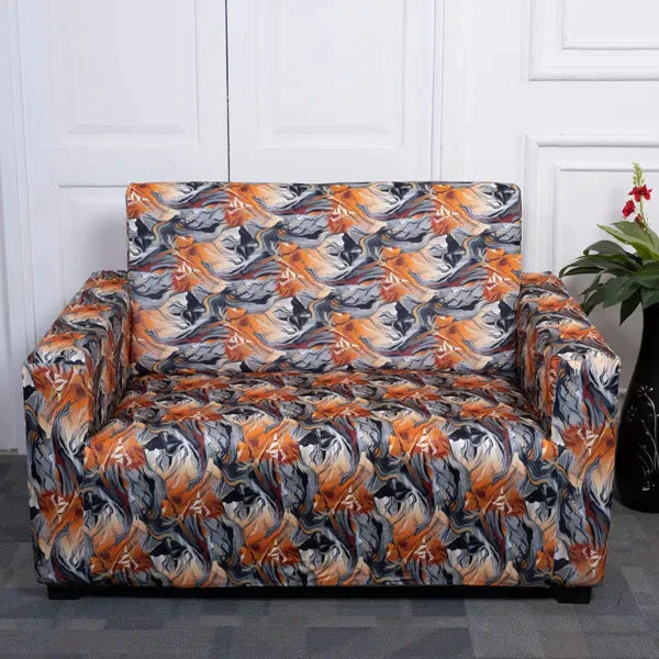 Orange Abstract Elastic Sofa Slipcovers Set