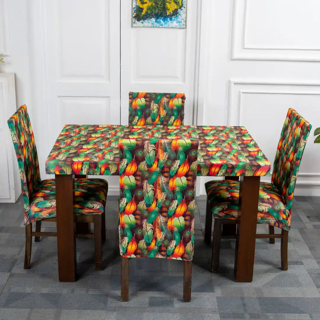 Peacock Feather Elastic Chair and Table Cover  Sets