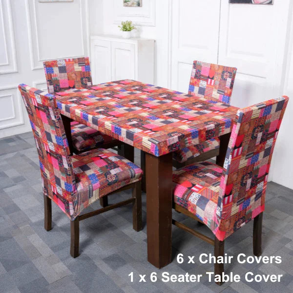 Pink City Elastic Dining Chair Table Covers Set