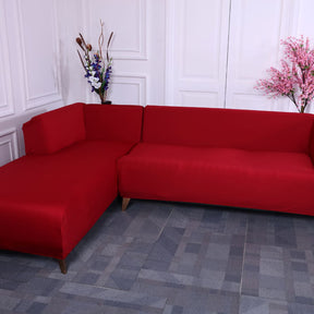 exclusive - red solid elastic l-shape sofa slipcovers