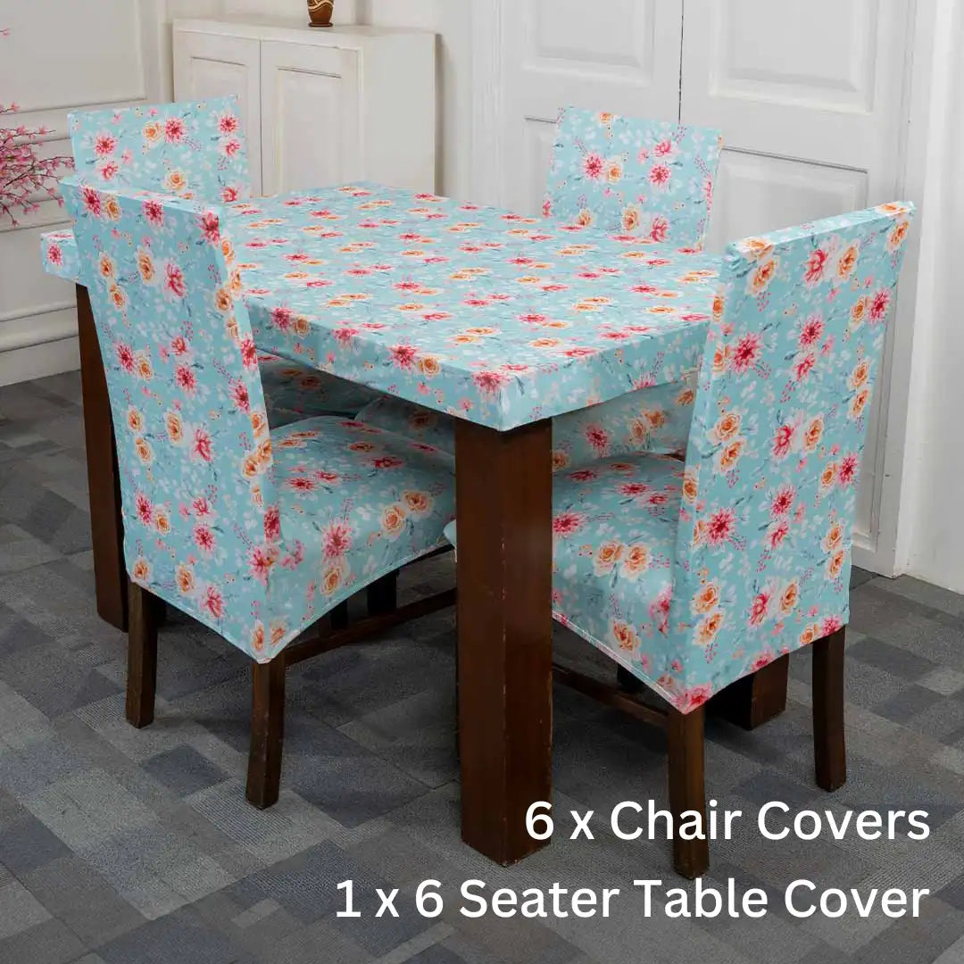  Summer flower Elastic 6 Seater Chair And Table Cover