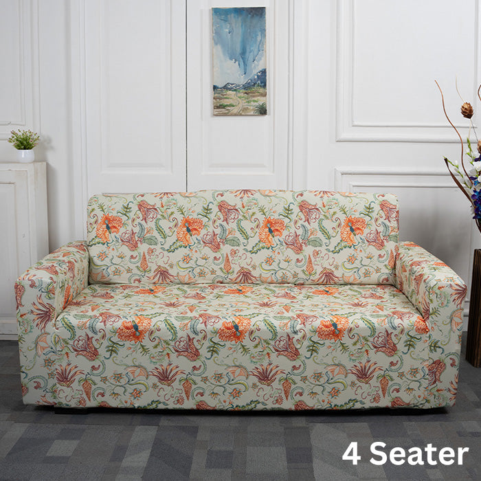 tropical flower design 4 seater sofa cover