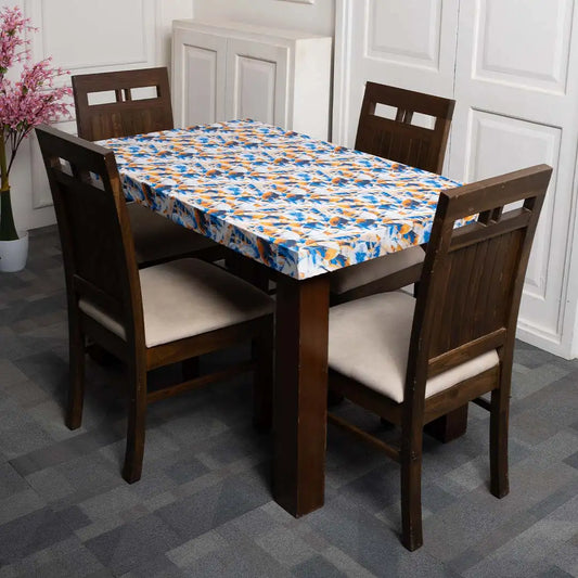 White Blue Feather Elastic Table Cover