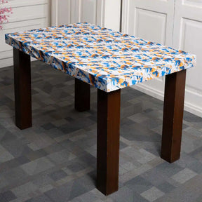 White Blue Feather Elastic Table Cover Set