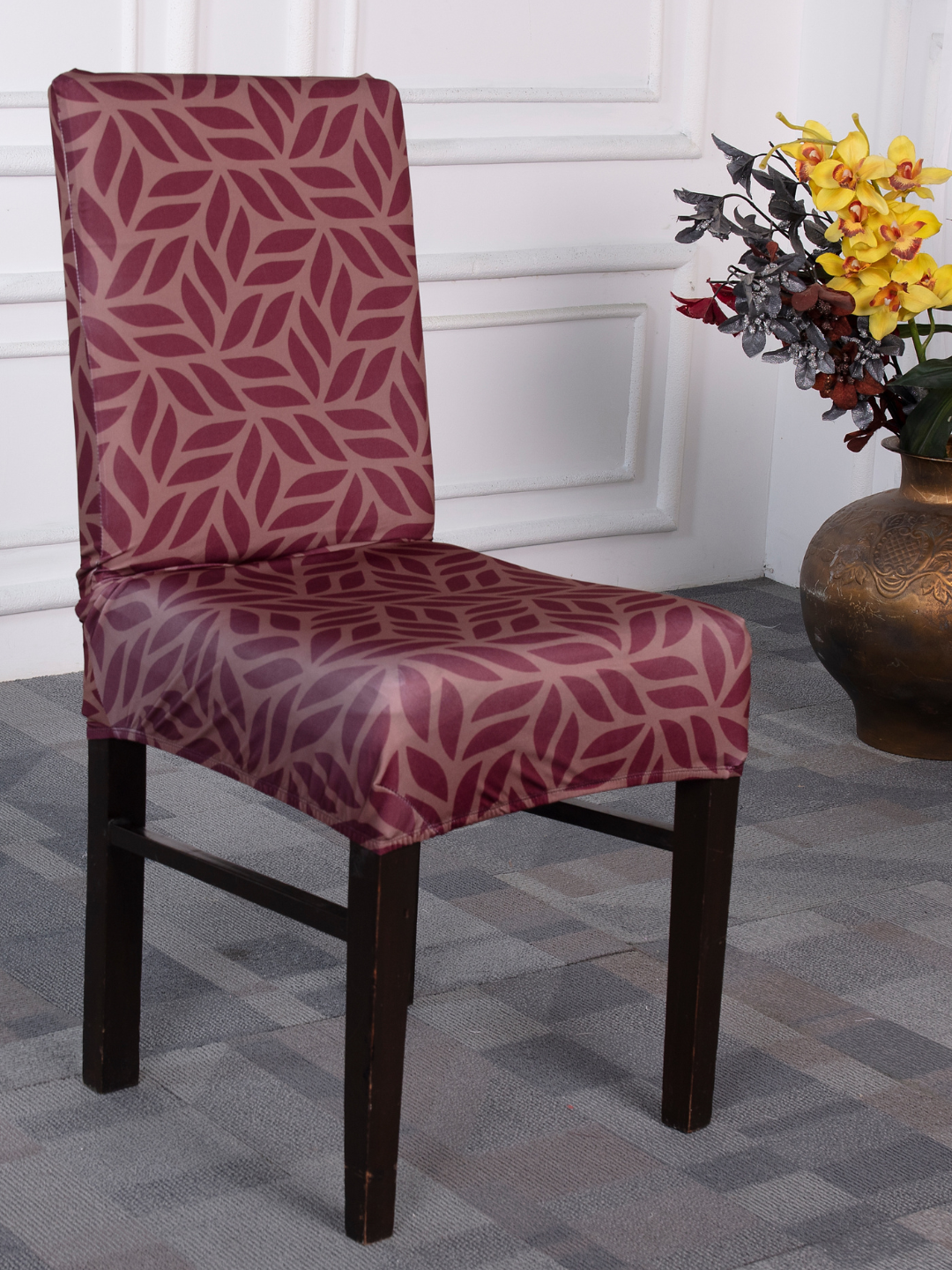 Brown Print Elastic Chair Covers