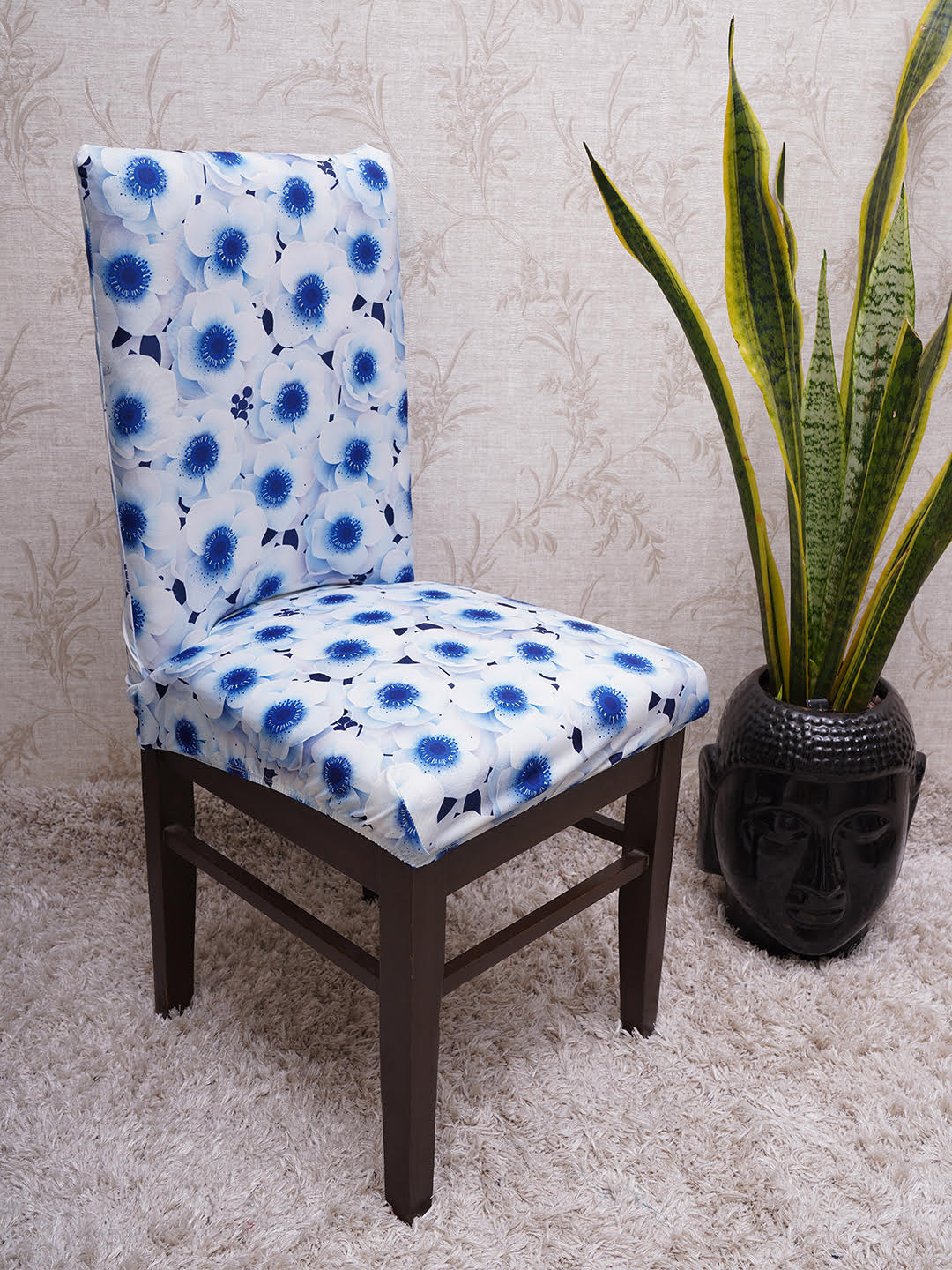 3D Blue Flower Elastic design Chair Covers